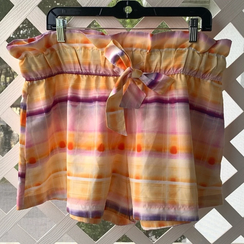 Future Collective Pastel Stripe Tie-Waist Paperbag Shorts
